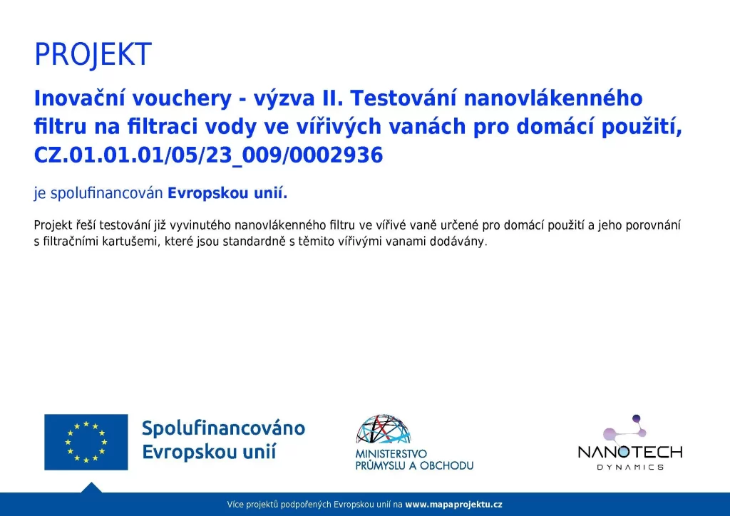 Testování nanovlákenného filtru na filtraci vody ve vířivých vanách pro domácí použití